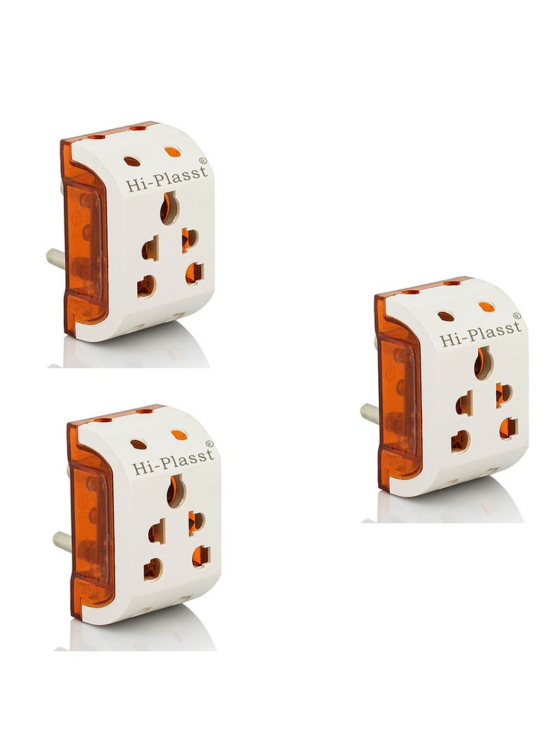HI PLASST PINS N PLUGS HiPlasst 3pin 5Way multiplug Pack of 3 Travel Universal Adaptor Worldwide Adapter Socket Connector Three Pin Plug  - Image 1