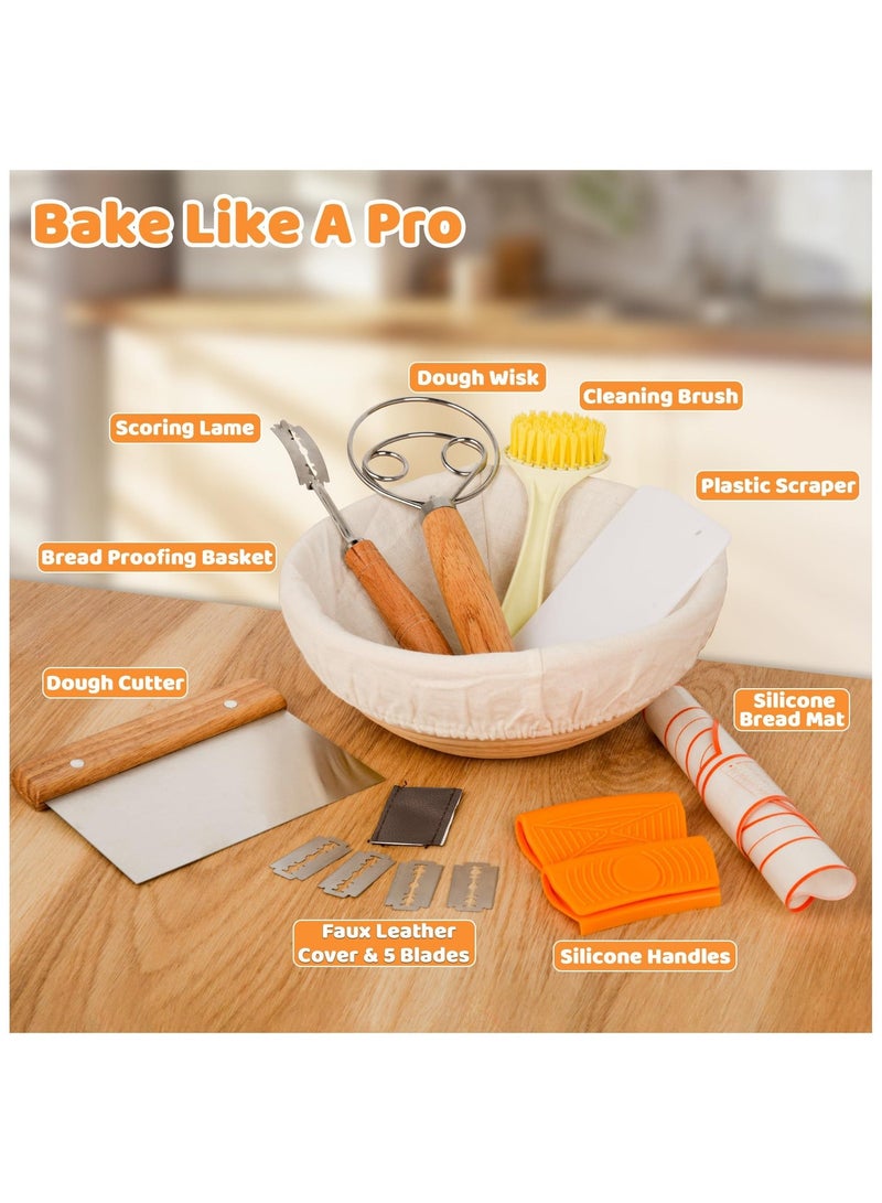 اكسيسن قدر من الحديد الزهر مسبق التتبيل مع غطاء مقلاة، 2 في 1 لخبز الخبز المخمر، مع سلة تخمير ومستلزمات الخبز، سعة 5 لترات للقلي والطهي على نار هادئة - Image 4