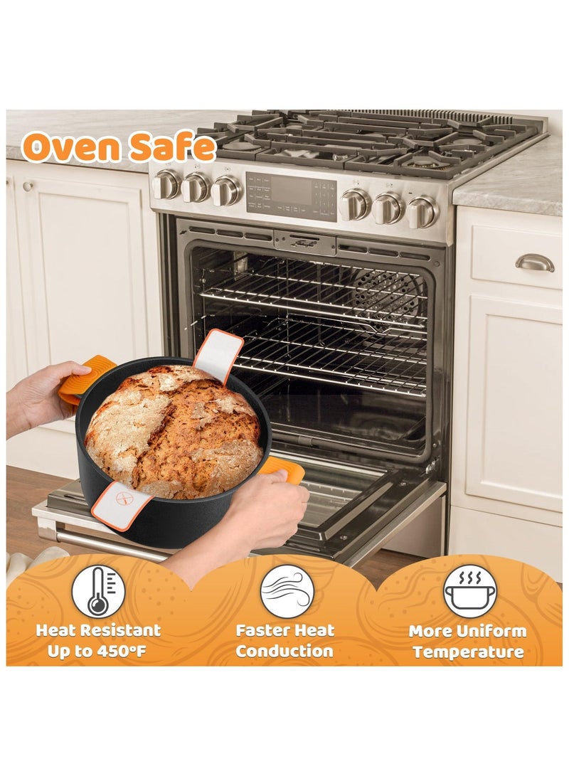 اكسيسن قدر من الحديد الزهر مسبق التتبيل مع غطاء مقلاة، 2 في 1 لخبز الخبز المخمر، مع سلة تخمير ومستلزمات الخبز، سعة 5 لترات للقلي والطهي على نار هادئة - Image 5