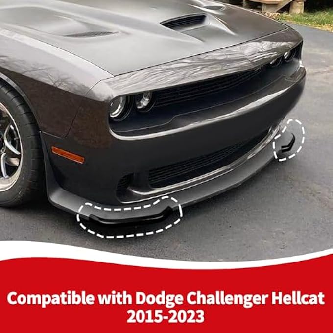 RAZPOY Front Bumper Lip Splitter Cover Trim Compatible with Dodge Challenger SRT Hellcat 2015-2024, Black (Not for Widebody) - Image 3