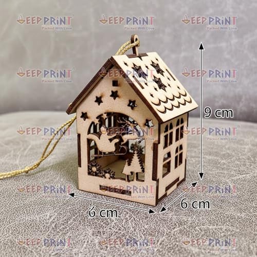 DEEP PRINT Wooden Christmas House Ornaments | Hanging Decoration Lanterns with Cut-Out Designs | Premium Pine MDF | LED Tea Light Candle Holder for Christmas Tree & Home Decor (Set of 5) - Image 2