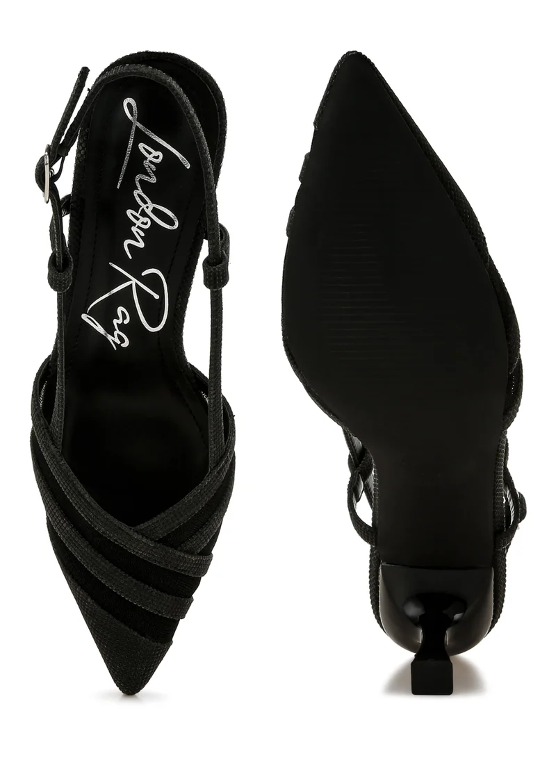 London Rag Kitten Heel Slingback Sandals in Black