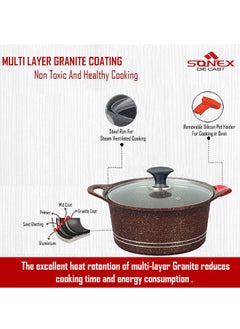 SONEX Sonex Diecast Eden King Non-Stick Cookware Set, 10-Piece, Glass Lids & Silicone Holders, 3L-13L, Advanced Korean Diecast Technology, Marble Non-Stick Coating, Dishwasher Safe,PFOA-Free,Chocolate  - Image 3