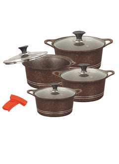 SONEX Sonex Diecast Eden King Non-Stick Cookware Set, 10-Piece, Glass Lids & Silicone Holders, 3L-13L, Advanced Korean Diecast Technology, Marble Non-Stick Coating, Dishwasher Safe,PFOA-Free,Chocolate  - Image 1