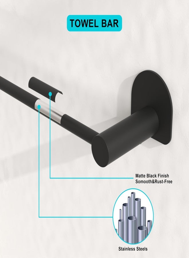 STORKING Bathroom Hardware Set 5 Pieces, Black Matte Towel Bar Set Wall Mounted, Includes 15In Hand Towel Bar, Towel Ring, 2PCS Towel Hook, Toilet Paper Holder, Stainless Steel Bathroom Accessories Set - Image 3
