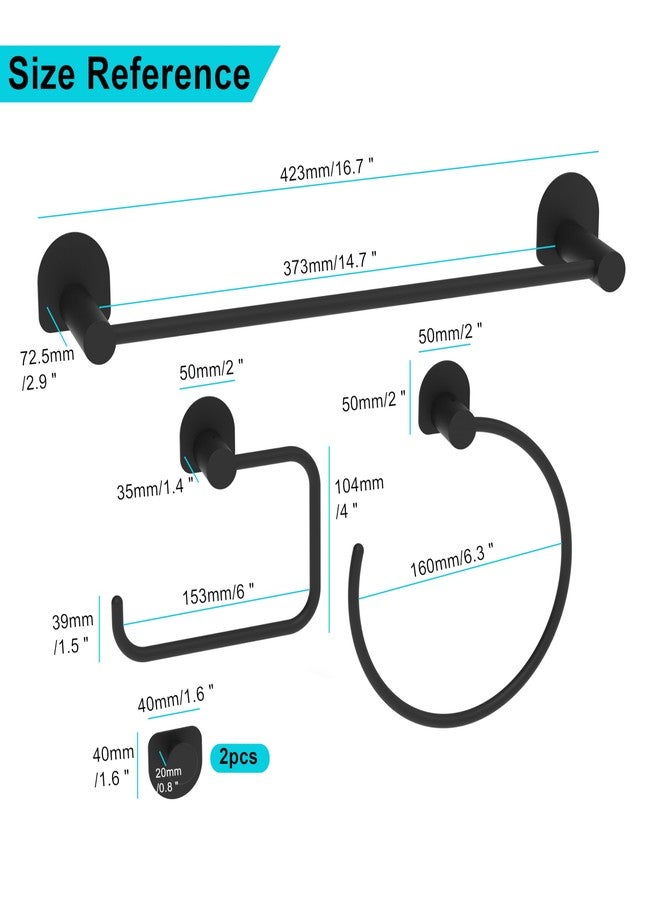 STORKING Bathroom Hardware Set 5 Pieces, Black Matte Towel Bar Set Wall Mounted, Includes 15In Hand Towel Bar, Towel Ring, 2PCS Towel Hook, Toilet Paper Holder, Stainless Steel Bathroom Accessories Set - Image 2