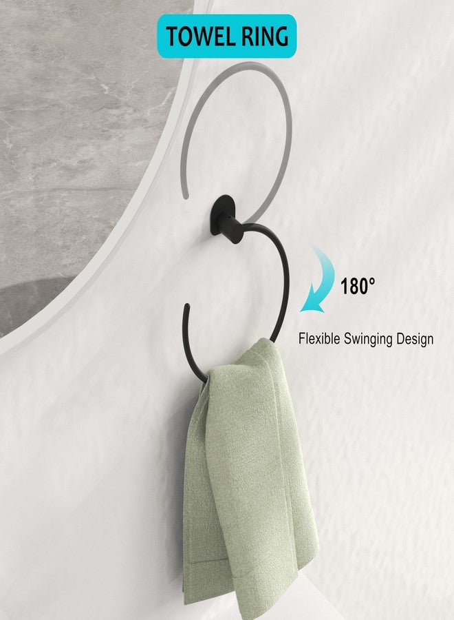 STORKING Bathroom Hardware Set 5 Pieces, Black Matte Towel Bar Set Wall Mounted, Includes 15In Hand Towel Bar, Towel Ring, 2PCS Towel Hook, Toilet Paper Holder, Stainless Steel Bathroom Accessories Set - Image 4