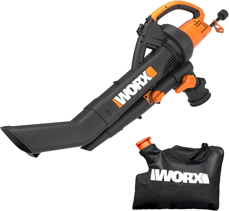 WORX WG505 Trivac 12 Amp 3-in-1 Electric Leaf Blower/Leaf Vacuum/Mulcher, Metal Impeller for Fine Mulching - Image 1