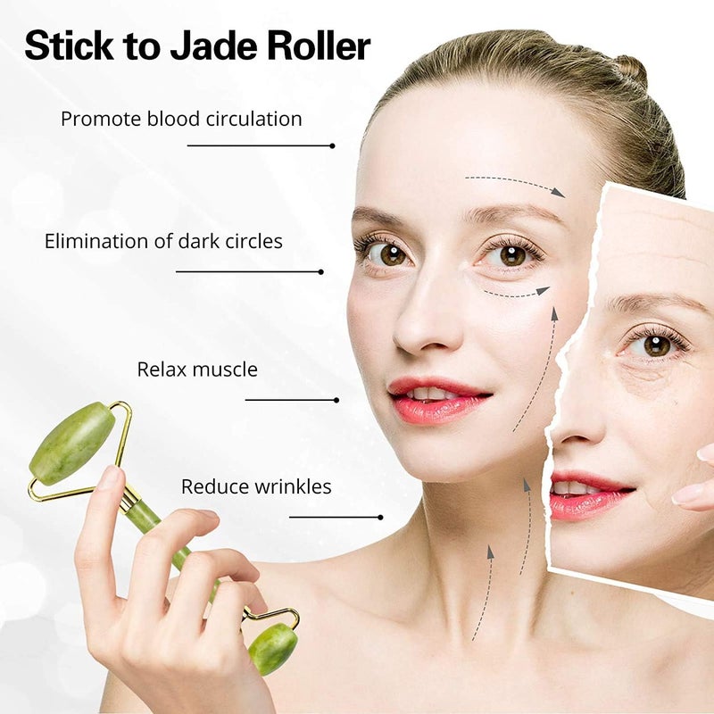 Gnker Jade Roller and Gua Sha Set for Beautiful Skin Detox - Facial Body Eyes Neck Massager Tool Reduce Wrinkles Aging - Original Natural Jade Stone - Image 3