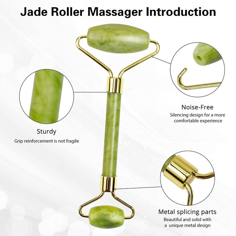 Gnker Jade Roller and Gua Sha Set for Beautiful Skin Detox - Facial Body Eyes Neck Massager Tool Reduce Wrinkles Aging - Original Natural Jade Stone - Image 2