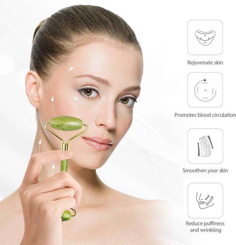 Gnker Jade Roller and Gua Sha Set for Beautiful Skin Detox - Facial Body Eyes Neck Massager Tool Reduce Wrinkles Aging - Original Natural Jade Stone - Image 4