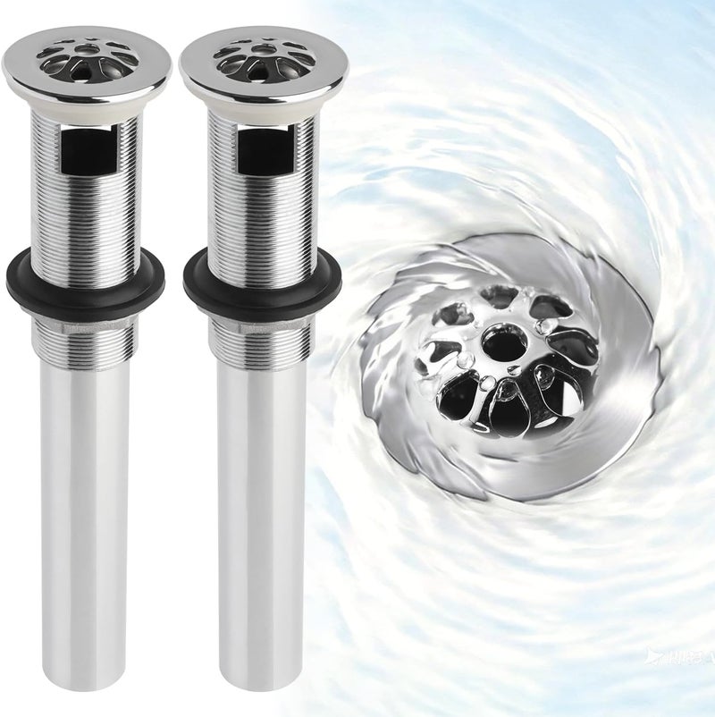 WiseWater 2 Pack Bathroom Sink Drain with Overflow, 1 12'' Stainless Steel Grid Sink Strainer Drain Assembly Replacement - Image 1