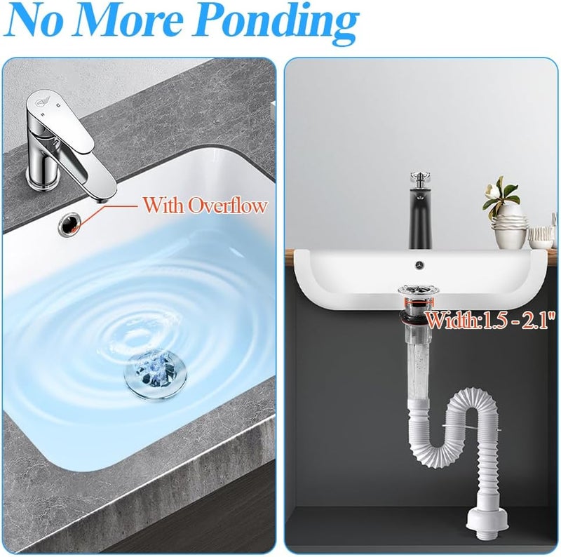 WiseWater 2 Pack Bathroom Sink Drain with Overflow, 1 12'' Stainless Steel Grid Sink Strainer Drain Assembly Replacement - Image 5