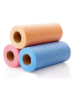 Generic 3 Kitchen Tissue roll Cleaning Wipes Washable & Reusable Quick Dry 50 in each - Multi Color  - Image 1