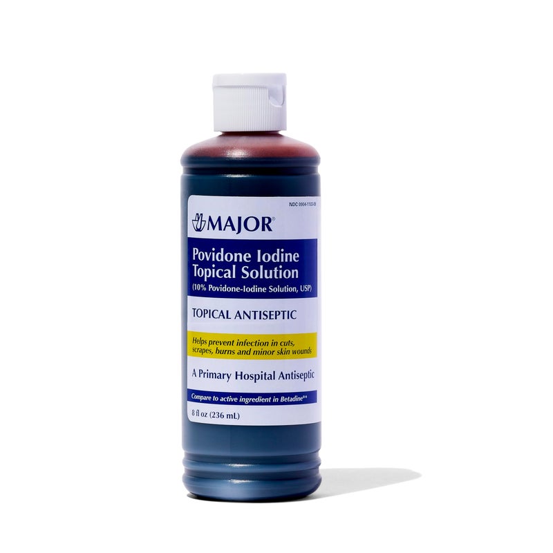 Major 10% Povidone-Iodine Liquid Topical Solution, USP - Topical Antiseptic for Cuts, Scrapes, Burns, and Minor Skin Wounds - 8 Fl. Oz. - Image 1