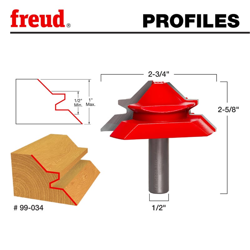 freud بت موجه قفل فرويد - مثالي للأعمال الخشبية الاحترافية، توجيه CNC/الطاولة، المفاصل المتداخلة - 2-3/4" قطر، 1/2" عمود، 12,000 أقصى دورة في الدقيقة - 99-034 - Image 2