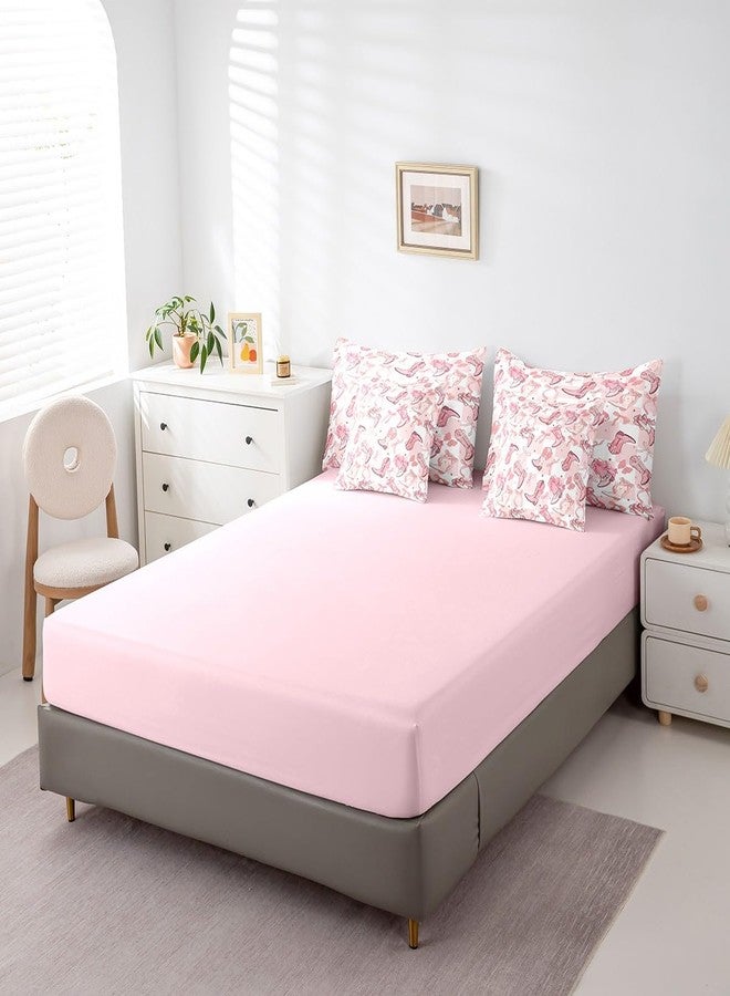 Man Fei Manfei Western Cowgirl Boots 7 Pieces Bedding Set Queen,Cartoon Princess Style Pink Bowknots Starry Bed in a Bag for Teens,Pink White Plaids Patchwork Comforter Set with Sheets,Pillow Covers - Image 5