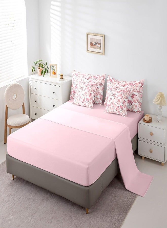 Man Fei Manfei Western Cowgirl Boots 7 Pieces Bedding Set Queen,Cartoon Princess Style Pink Bowknots Starry Bed in a Bag for Teens,Pink White Plaids Patchwork Comforter Set with Sheets,Pillow Covers - Image 4