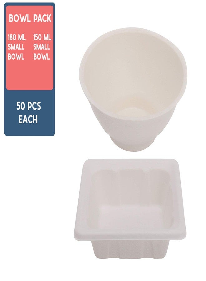 Ecoware® 100% Biodegradable, Compostable, Ecofriendly, Disposable Dinner Party Pack (50 pieces of 180 ml Round Bowl and 50 pieces of 150 ml Square Bowl) - Image 2
