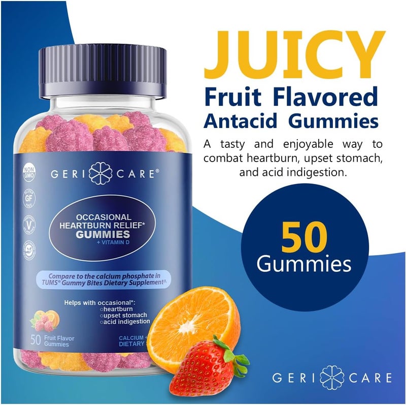 GeriCare Antacid with Vitamin D Gummies Fruit Flavor  50 Count NonGMO GlutenFree Vegan Naturally Sourced for Heartburn Upset Stomach  Acid Indigestion Relief Pack of 1 - Image 5