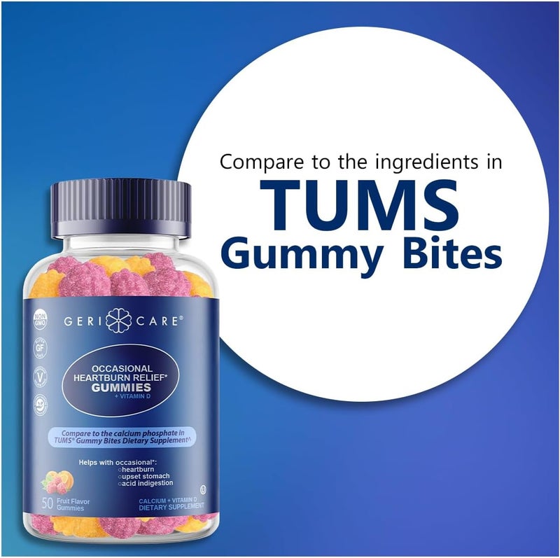 GeriCare Antacid with Vitamin D Gummies Fruit Flavor  50 Count NonGMO GlutenFree Vegan Naturally Sourced for Heartburn Upset Stomach  Acid Indigestion Relief Pack of 1 - Image 2
