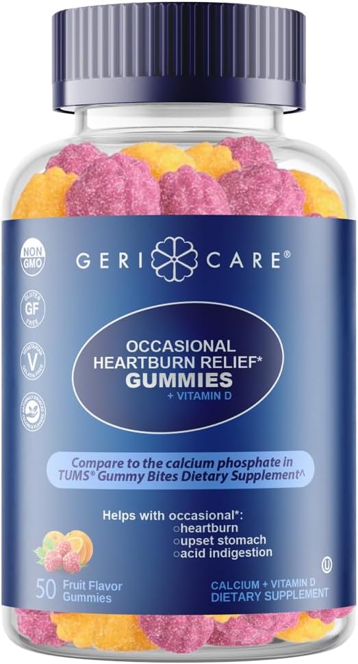 GeriCare Antacid with Vitamin D Gummies Fruit Flavor  50 Count NonGMO GlutenFree Vegan Naturally Sourced for Heartburn Upset Stomach  Acid Indigestion Relief Pack of 1 - Image 1