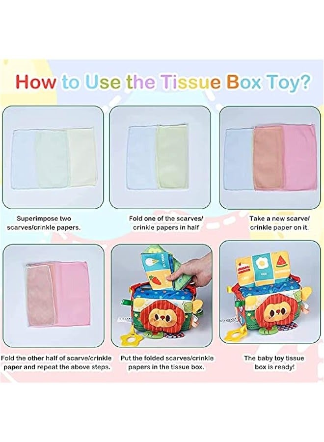 DURKU Montessori Baby Tissue Box Toy - Sensory Mirror Teether Rattle - Travel-friendly Toddler Gift - Image 4