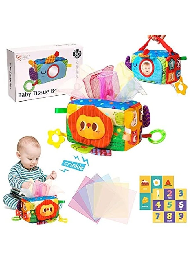 DURKU Montessori Baby Tissue Box Toy - Sensory Mirror Teether Rattle - Travel-friendly Toddler Gift - Image 1
