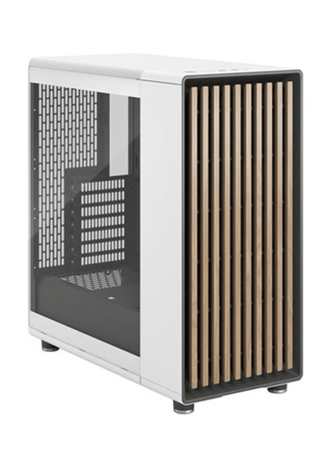Fractal Design North Chalk White Clear TG (Tempered Glass) Gaming Cabinet with Front Oak Wood Panel - FD-C-NOR1C-04