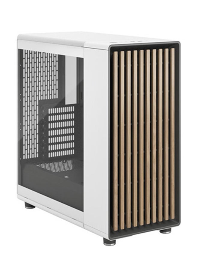 Fractal Design - Fractal Design North Chalk White Clear TG (Tempered Glass) Gaming Cabinet with Front Oak Wood Panel - FD-C-NOR1C-04 - Image 1