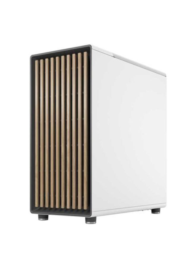 Fractal Design - Fractal Design North Chalk White Clear TG (Tempered Glass) Gaming Cabinet with Front Oak Wood Panel - FD-C-NOR1C-04 - Image 1