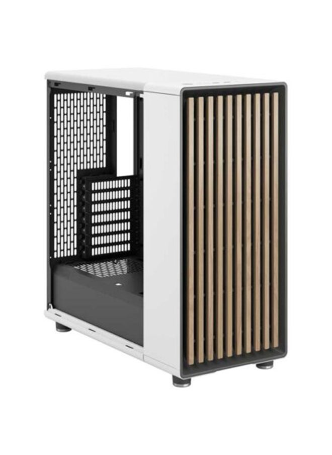 Fractal Design - Fractal Design North Chalk White Clear TG (Tempered Glass) Gaming Cabinet with Front Oak Wood Panel - FD-C-NOR1C-04 - Image 1