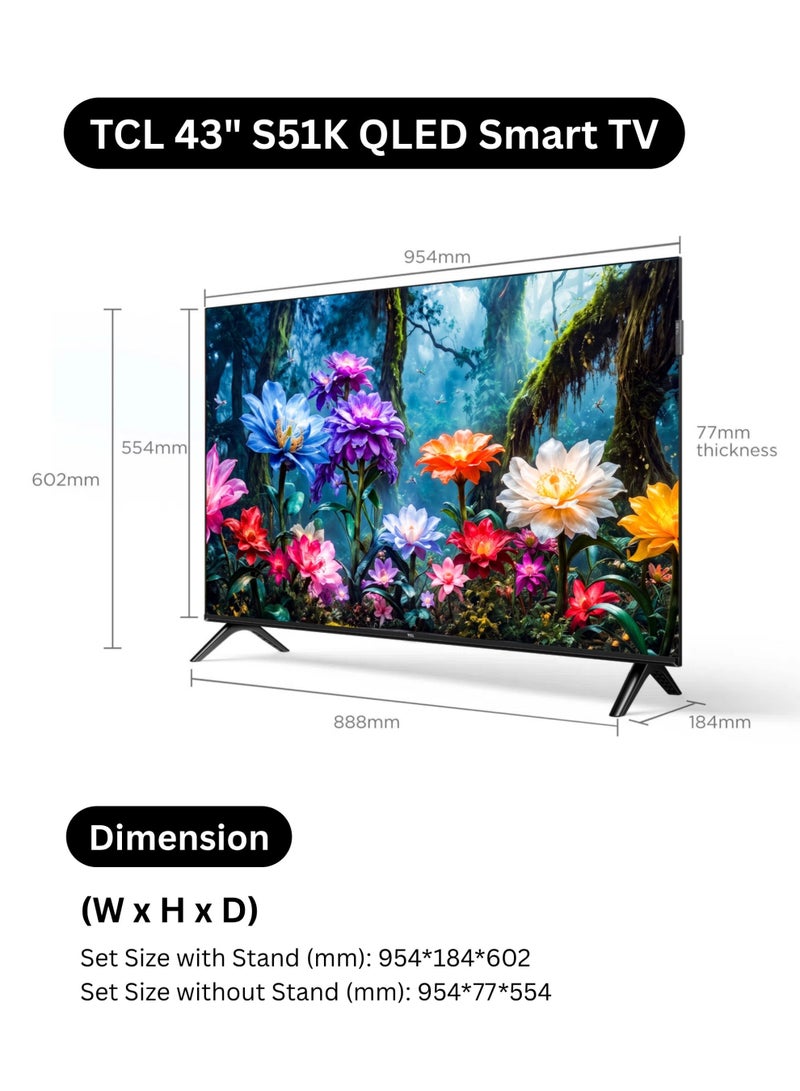 TCL 43-Inch S51K 2K QLED Smart TV (2026 International Version) - 43S51K Google TV | Vivid Color | HDR10 | Dolby Audio | Google Cast | Multiple Viewing Modes | Kids Profile | Metallic Bezel-Less Slim Design | 43S51K Black - Image 2