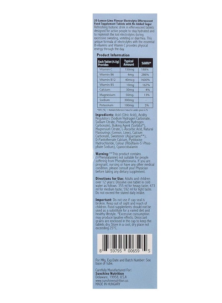 Isotonic Electrolyte Effervescent, 20 Tablets ( Package May Vary)
