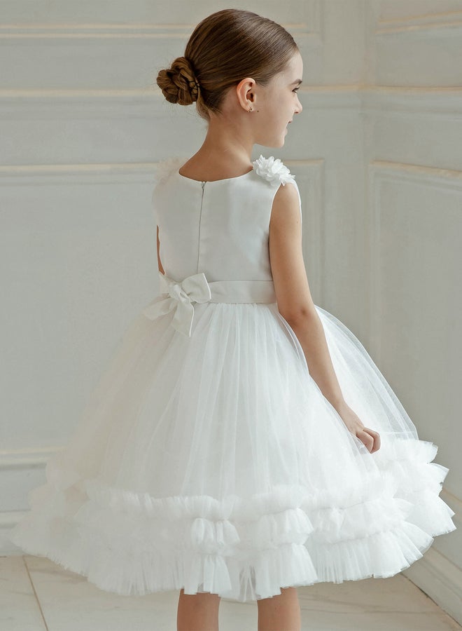 Take Two Girls Ruffle Hem Floral Detail Bow Party Dress - Image 4