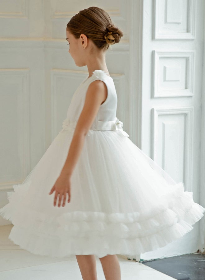 Take Two Girls Ruffle Hem Floral Detail Bow Party Dress - Image 3