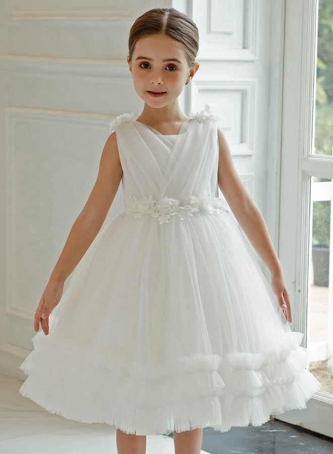 Take Two Girls Ruffle Hem Floral Detail Bow Party Dress - Image 2