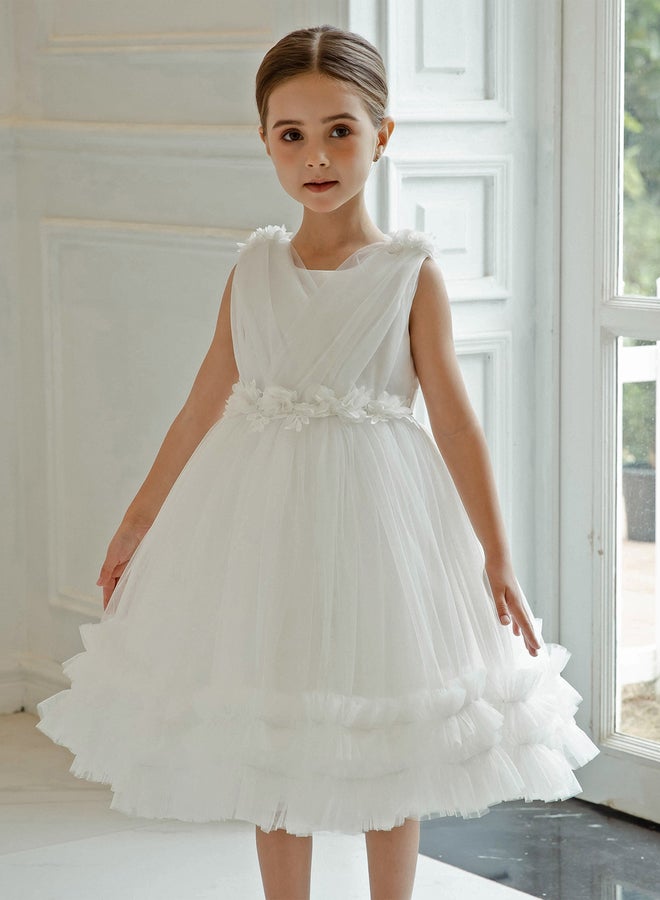 Take Two Girls Ruffle Hem Floral Detail Bow Party Dress - Image 1