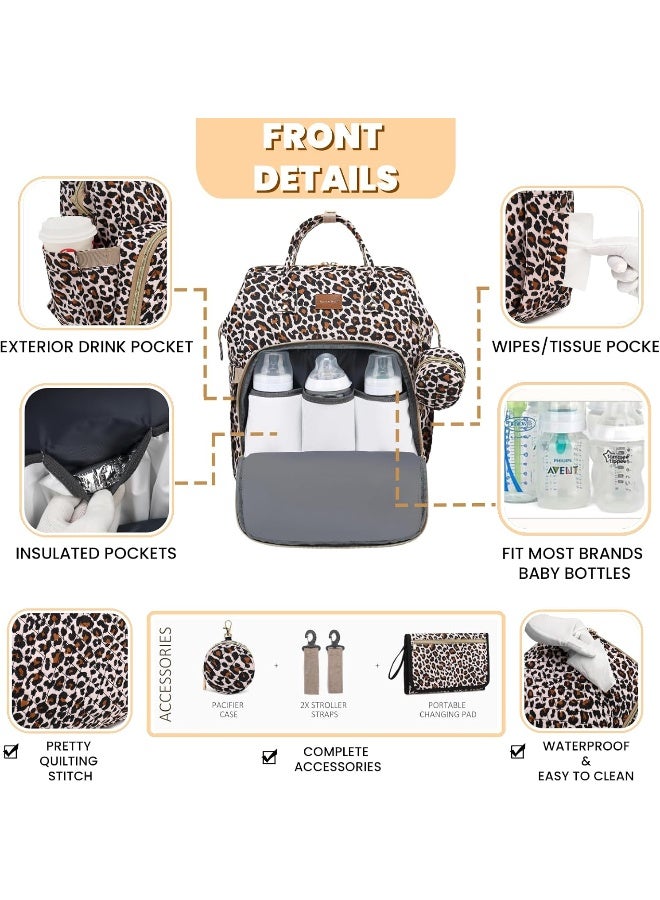 ROSEGIN Diaper Bag Backpack with Changing Pad, Pacifier Case, Baby Bag for Boy Girl Toddler - Large, Stylish, Waterproof Travel Quilted Diaper Bag for Mom - Baby Shower - Cheetah - Image 3
