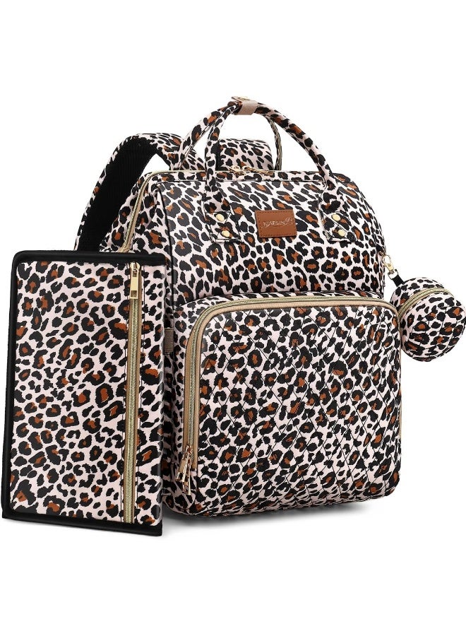 ROSEGIN Diaper Bag Backpack with Changing Pad, Pacifier Case, Baby Bag for Boy Girl Toddler - Large, Stylish, Waterproof Travel Quilted Diaper Bag for Mom - Baby Shower - Cheetah - Image 1