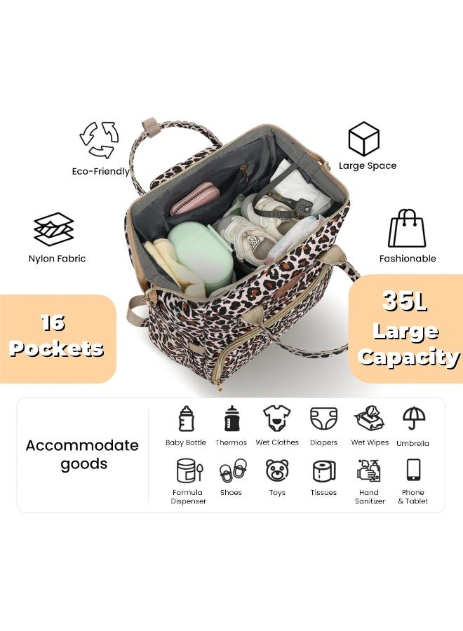 ROSEGIN Diaper Bag Backpack with Changing Pad, Pacifier Case, Baby Bag for Boy Girl Toddler - Large, Stylish, Waterproof Travel Quilted Diaper Bag for Mom - Baby Shower - Cheetah - Image 2