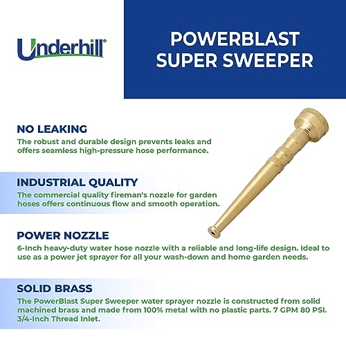 Underhill PowerBlast Super Sweeper 6-Inch Garden Water Hose Nozzle, Sprayer, Jet, 7 GPM 80 PSI, 3/4-Inch Thread Inlet, Heavy-Duty Adjustable, SN6-75 - Image 3