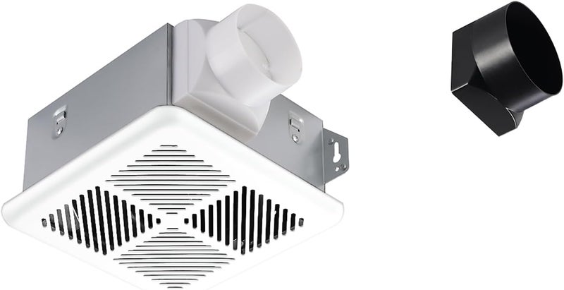 Tech Drive مروحة شفط حمام هادئة جداً - 60 CFM/50 CFM، تشمل قنوات 3 و4 بوصة، لا حاجة للوصول إلى العلية، معتمدة من Energy Star، سهلة التركيب، مثبتة في السقف للحمامات حتى 55 قدم مربع، بيضاء - Image 1