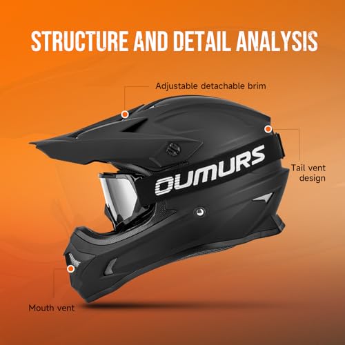 OUMURS Adult ATV Dirt Bike Helmet with Goggles Gloves & Mask Adjustable Sun Visor Motorcycle Adults Helmet Off-Road Motocross Downhill Moped MX for Unisex-Adult-Matte Black, L - Image 2