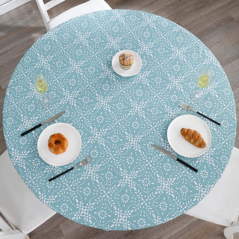 Walrus Round Vinyl Fitted Tablecloth with Flannel Backing Elastic Edge Design Table Cover Waterproof Oil-Proof PVC Table Cloth Stain-Resistant Best for 45"-56" Round - Image 1