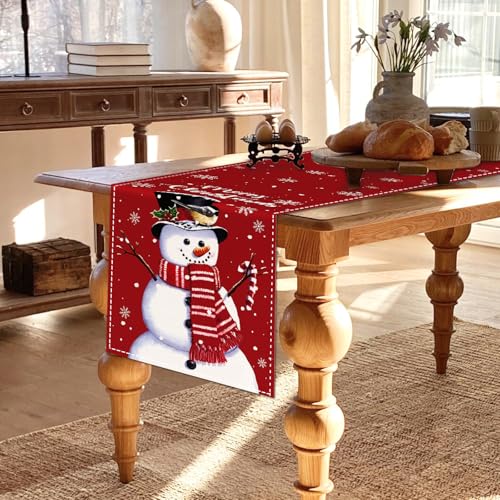 ZCHOMI Christmas Snowman Table Runner 13x72 Inch Red Merry Christmas Seasonal Winter Kitchen Dinning Table Decoration for Home Party Decor - Image 4