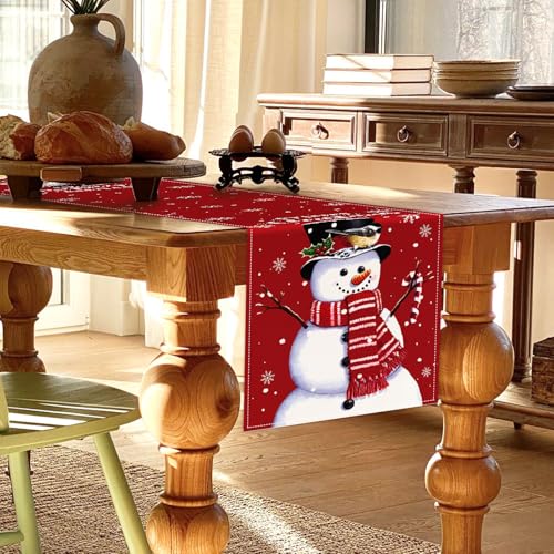 ZCHOMI Christmas Snowman Table Runner 13x72 Inch Red Merry Christmas Seasonal Winter Kitchen Dinning Table Decoration for Home Party Decor - Image 2