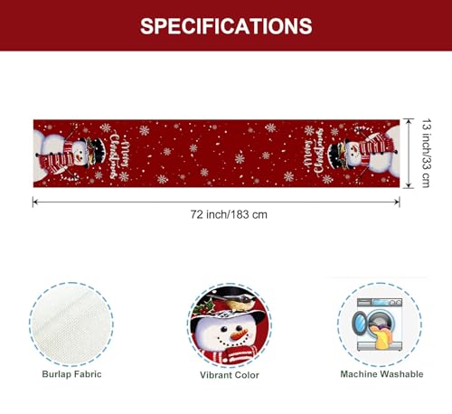 ZCHOMI Christmas Snowman Table Runner 13x72 Inch Red Merry Christmas Seasonal Winter Kitchen Dinning Table Decoration for Home Party Decor - Image 5