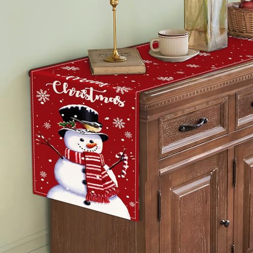 ZCHOMI Christmas Snowman Table Runner 13x72 Inch Red Merry Christmas Seasonal Winter Kitchen Dinning Table Decoration for Home Party Decor - Image 3