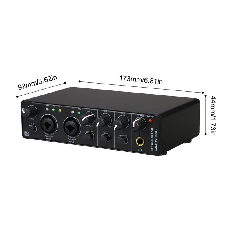 USB Audio Interface Sound Card RHM 2 In 2 Out Audio Interface Sound Board with 48V Phantom Power for Recording Professional Audio Mixer & Mic Preamplifier XLR/TSR/TS Ports for Guitarist Vocalist - Image 2